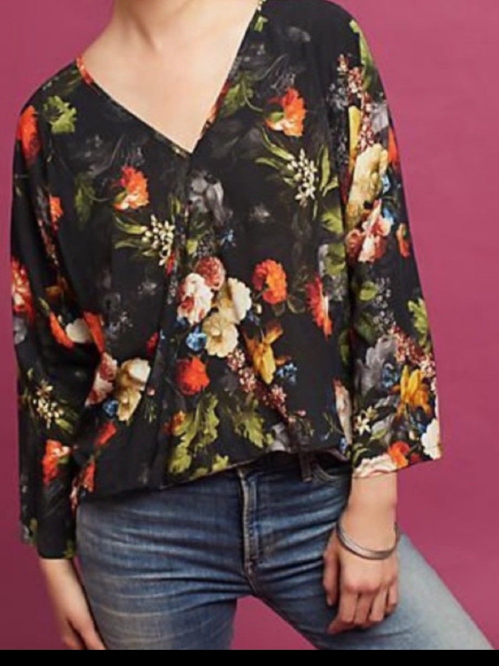 Anthro Odells Watercolor Top Floral Black Whimsigoth